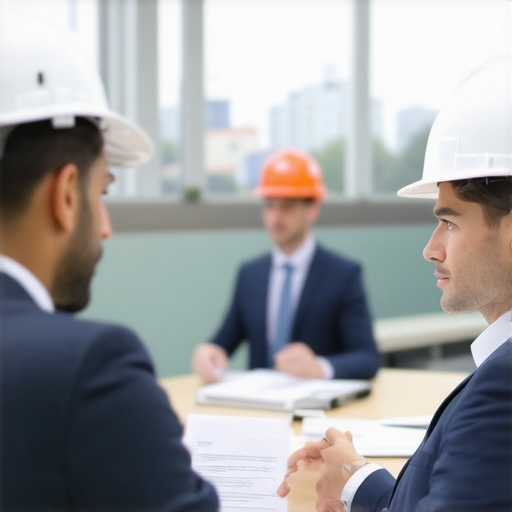Consultant discussing regional infrastructure with local experts in an office setting