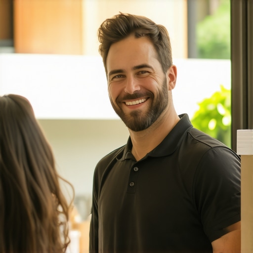 Local service professional assisting a customer in a neighborhood