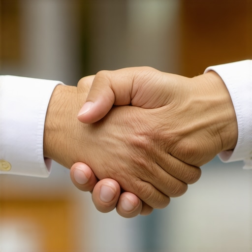 Close-up of handshake symbolizing trust and partnership with a local expert.