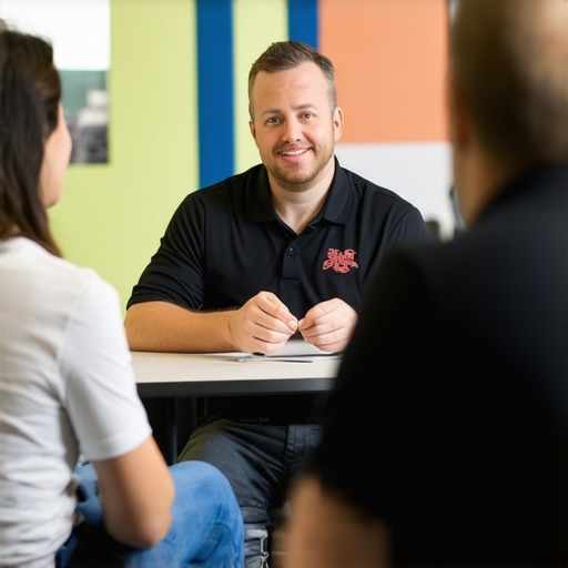 Support team consulting with local officials in a community setting, showcasing expertise and collaboration