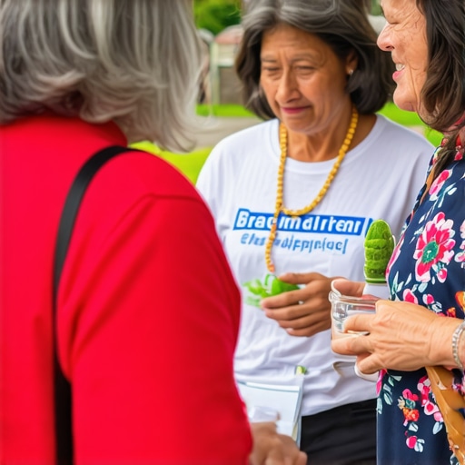 Local experts engaging with residents at a community event, demonstrating trust and support