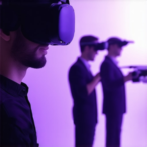 Support team utilizing VR and drone technology for project inspections in a modern facility.