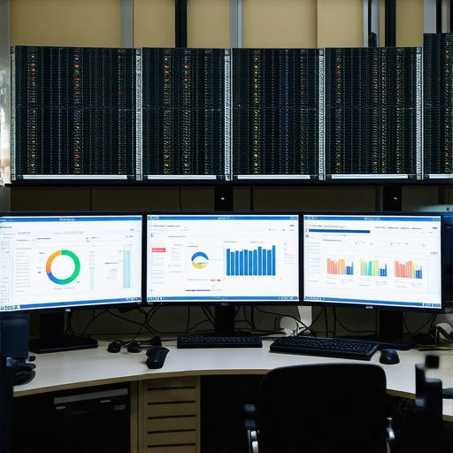 Multiple monitors showing system status dashboards, reflecting a well-maintained support environment.